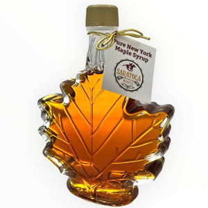 Real Maple Syrup in Glass Leaf Bottle from Saratoga Maple